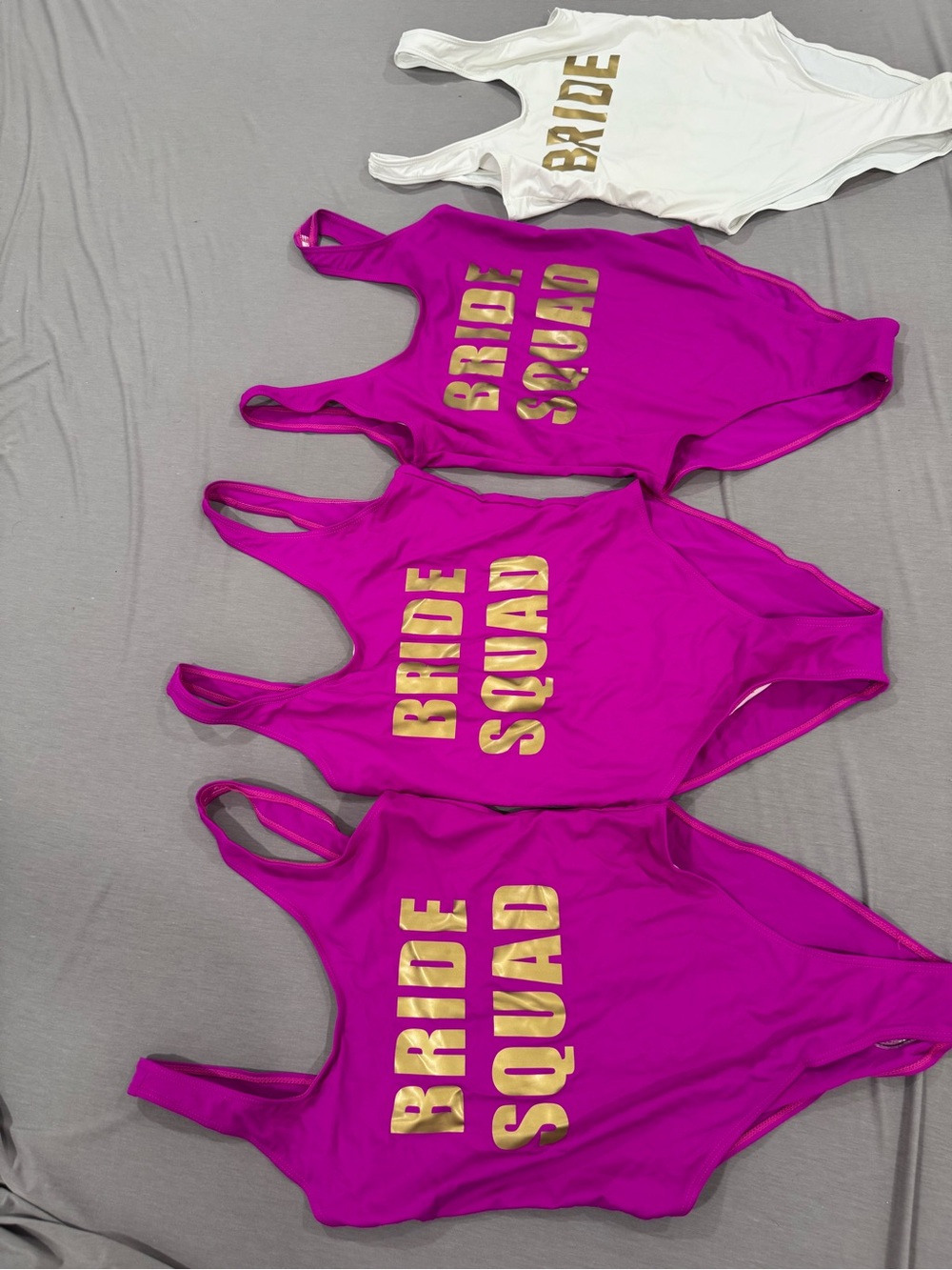 Woman Bride Squad Girls' One-Piece Swimsuit - Fuchsia with Gold Lettering